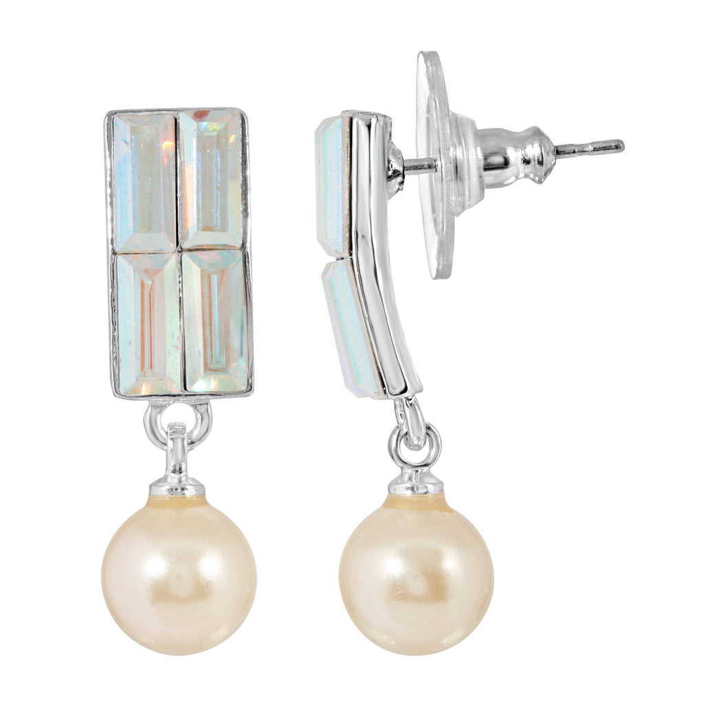 1928 Jewelry Aurore Boreale Crystal & Faux Pearl Drop Earrings