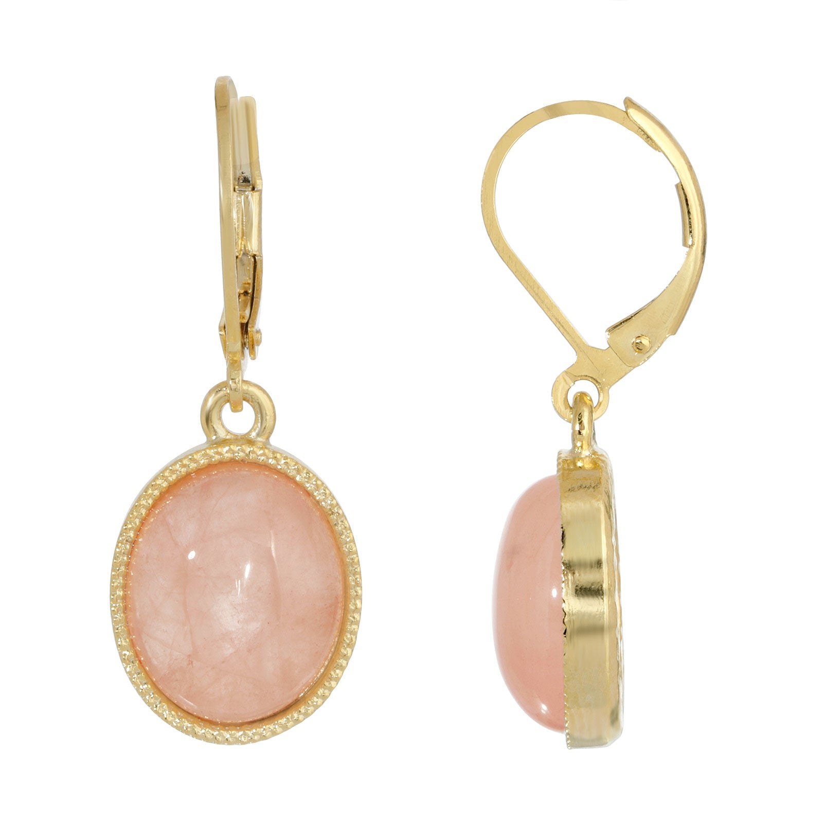 2028 Jewelry Oval Rose Quartz Gemstone Drop Earrings