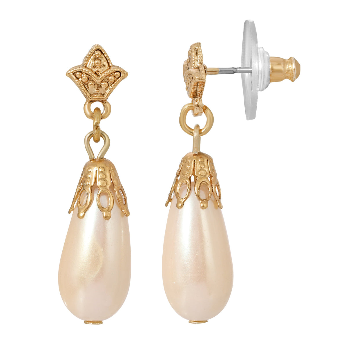 Richelieu Vintage Faux Pearl Gold Rhinestone Pierced Bridal  VINTAGE gold tone and possibly faux pearls earrings for pierced ears main image 1