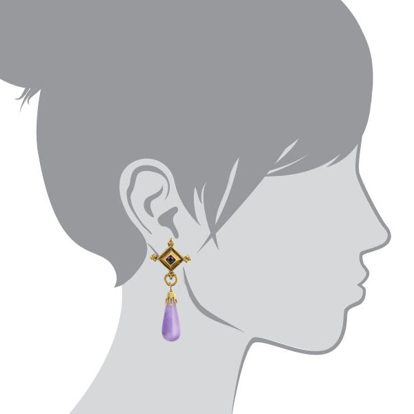 Antiquities Couture Purple Amethyst Teardrop Gemstone & Crystal Post Dangle Earrings