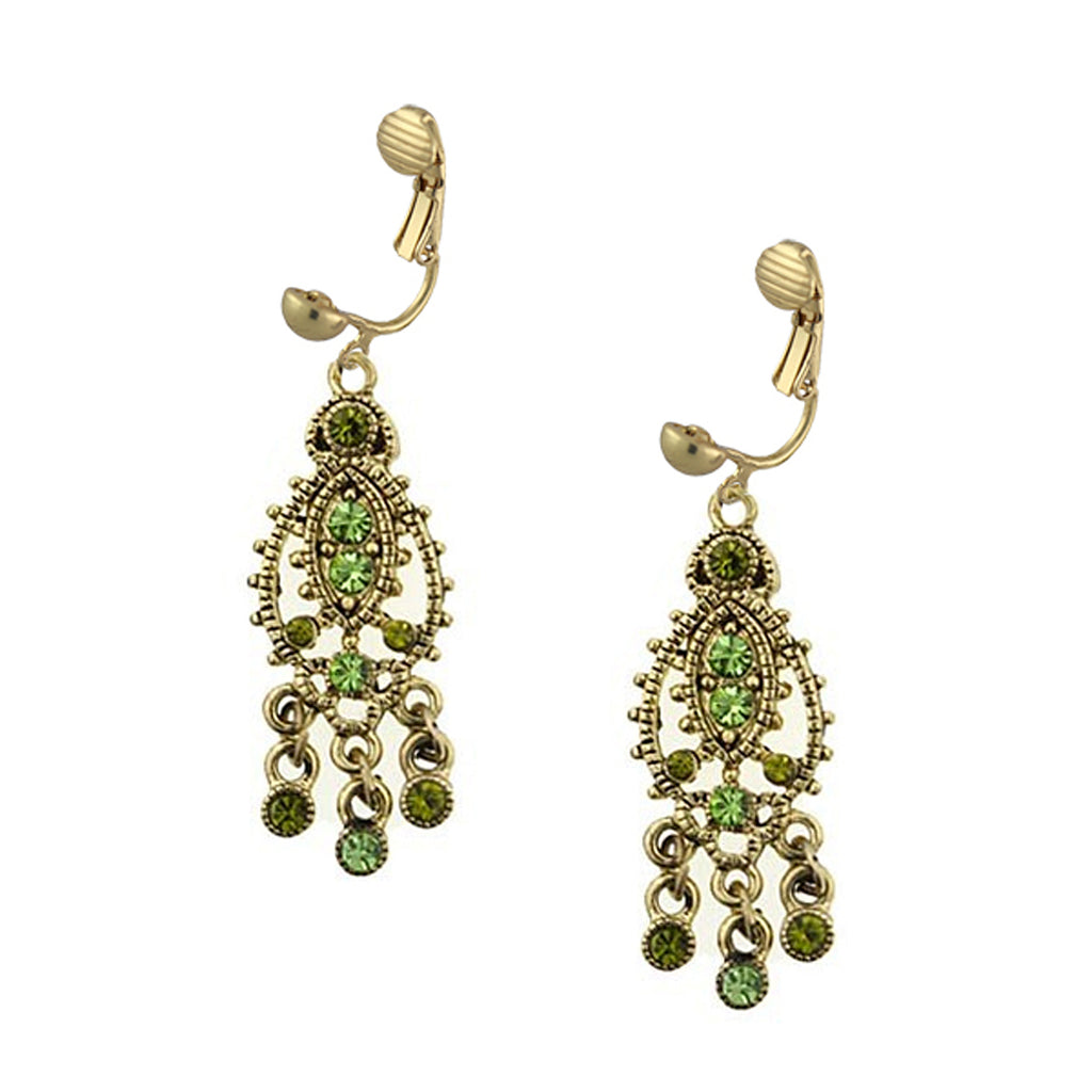 1928 Jewelry Moroccan Green Tribal Clip On Earrings