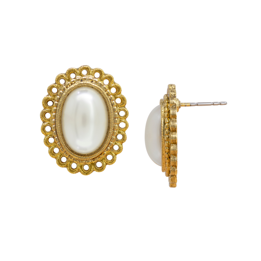 Faux Pearl Oval Button Earrings