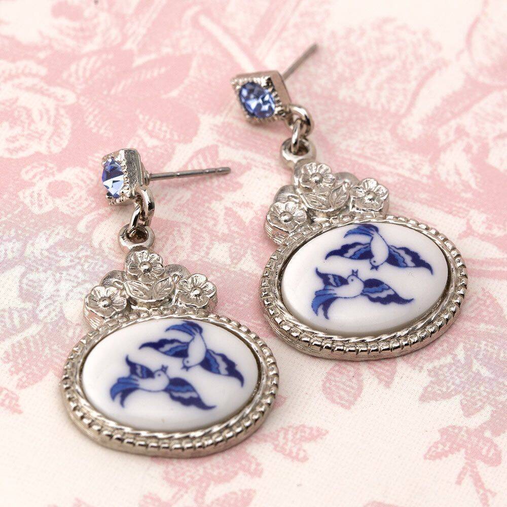 1928 Jewelry Blue Willow Flower Light Sapphire Crystal Post Drop Earrings