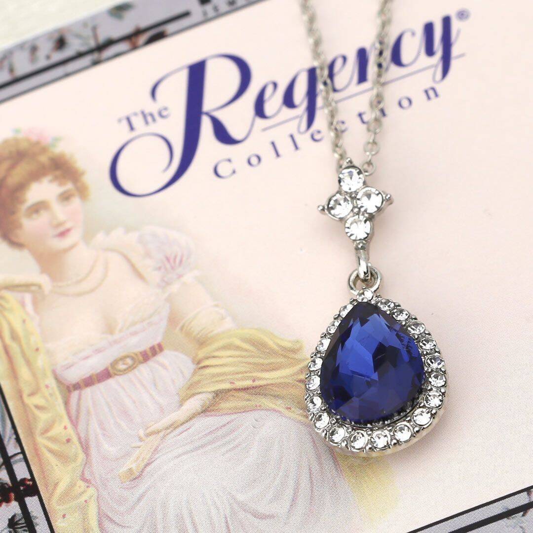 Regency Atlantic Blue Stone Teardrop Crystal Pendant Necklace 16" + 3" Extender