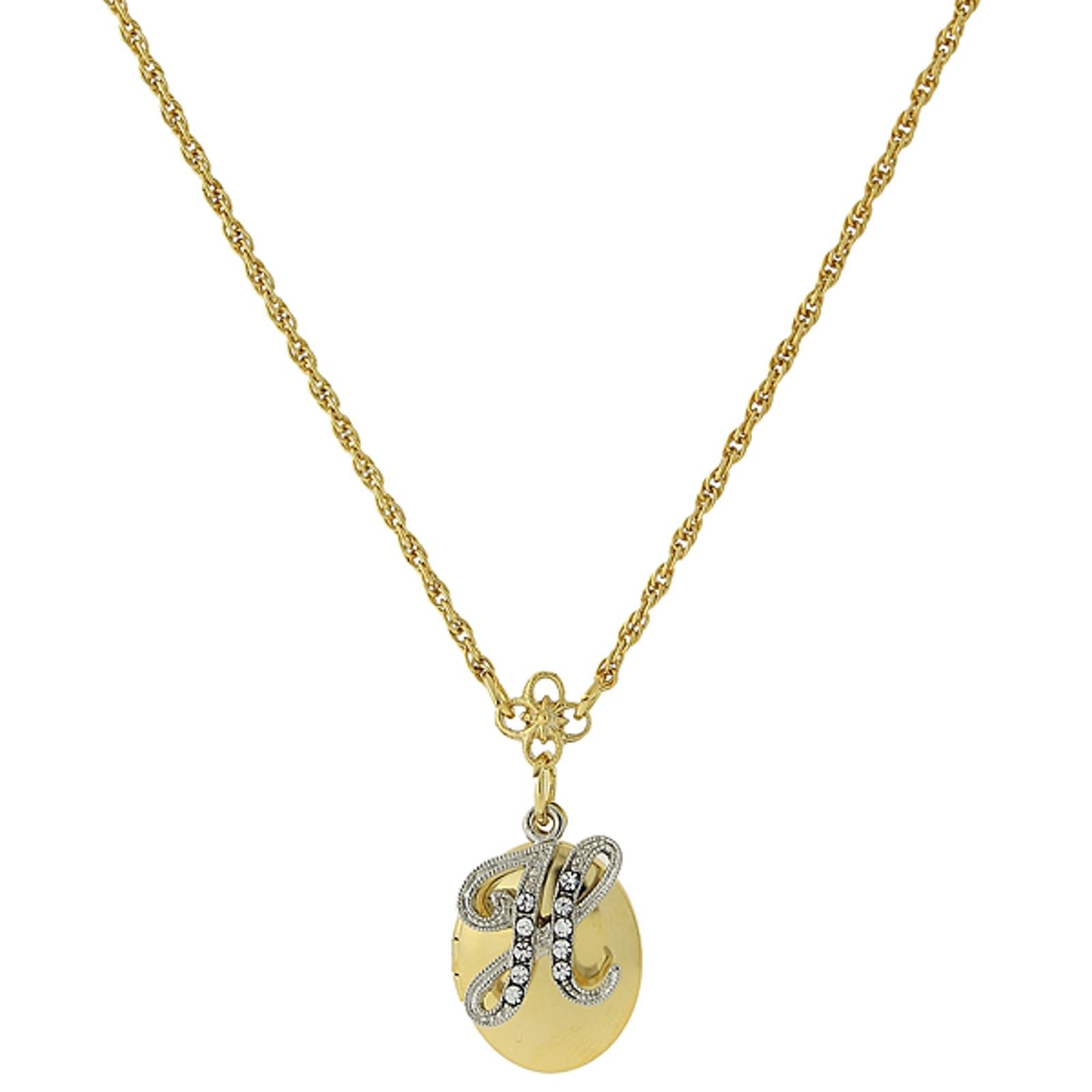 1928 Jewelry Crystal Initial Gold Locket Necklace 16"