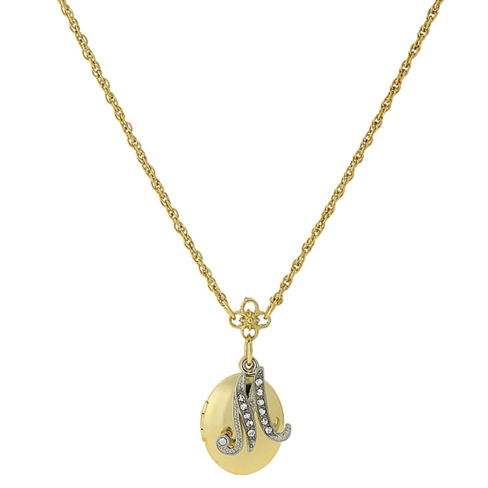 1928 Jewelry Crystal Initial Gold Locket Necklace 16"