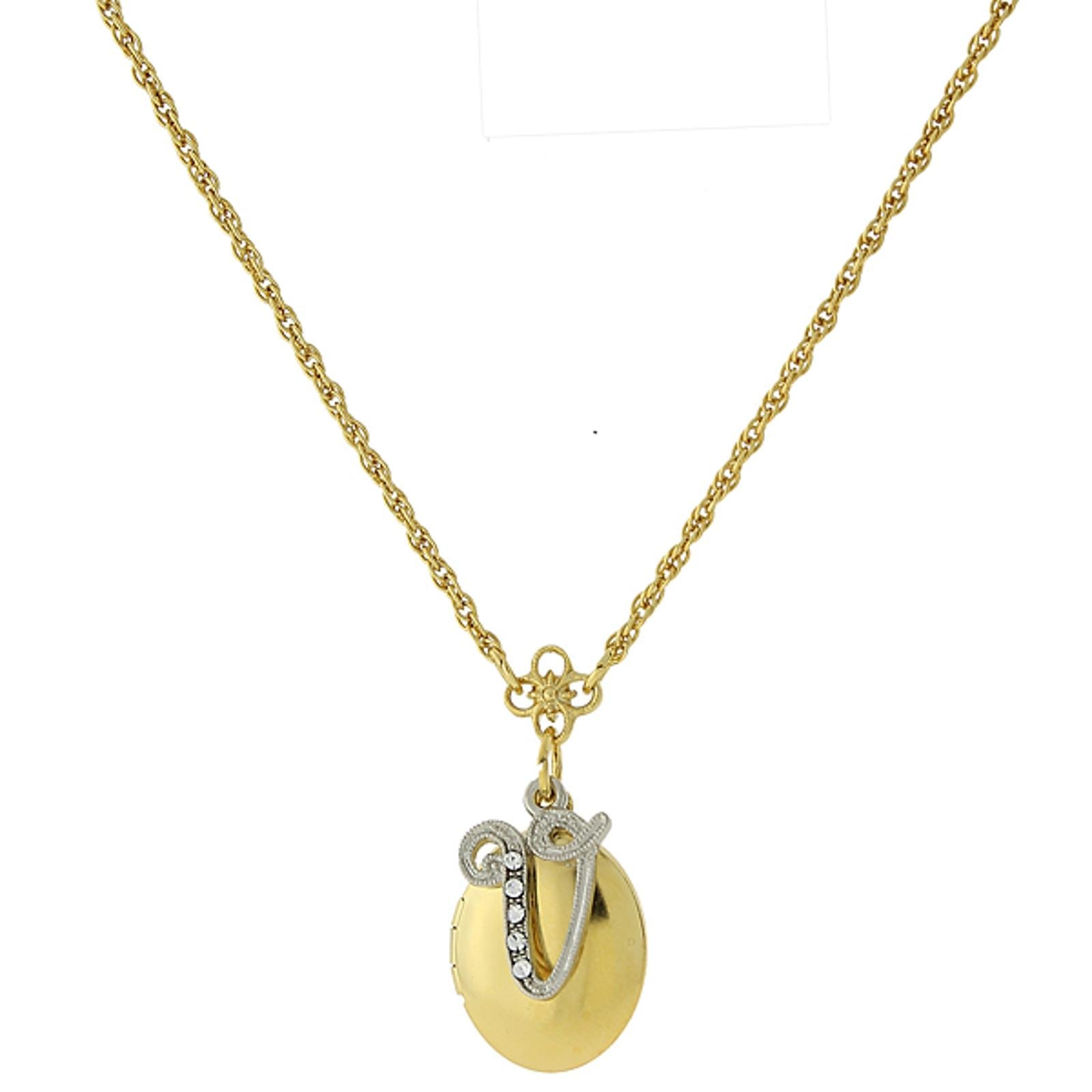 1928 Jewelry Crystal Initial Gold Locket Necklace 16"