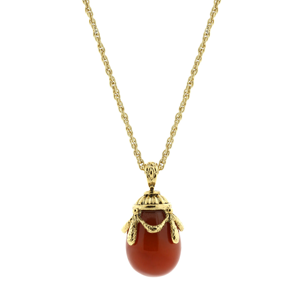 1928 Jewelry Gemstone Egg Pendant Necklace 30"