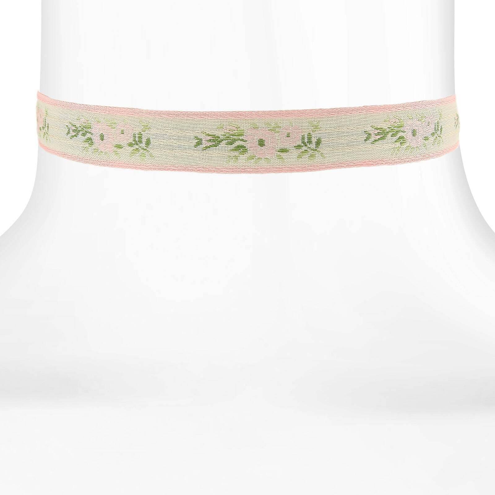 1928 Jewelry Floral Ribbon Choker With Lilac Purple Trim Necklace 12" + 5" Extender