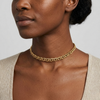 Gold Double Curb Chain Thin Leather Black Rope Choker Necklace 12