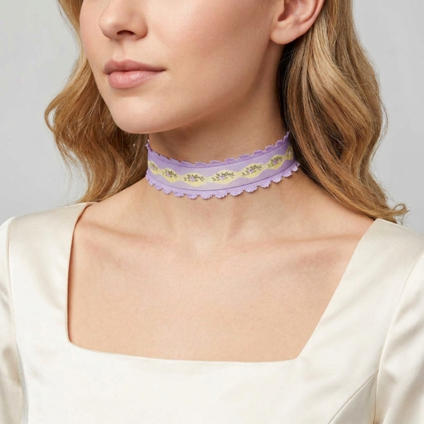 Pink Trim And Light Rose Floral Choker Necklace 12