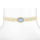 1928 Jewelry Ivory Heart Lace Choker With Moonstone Necklace 12" + 5" Extender