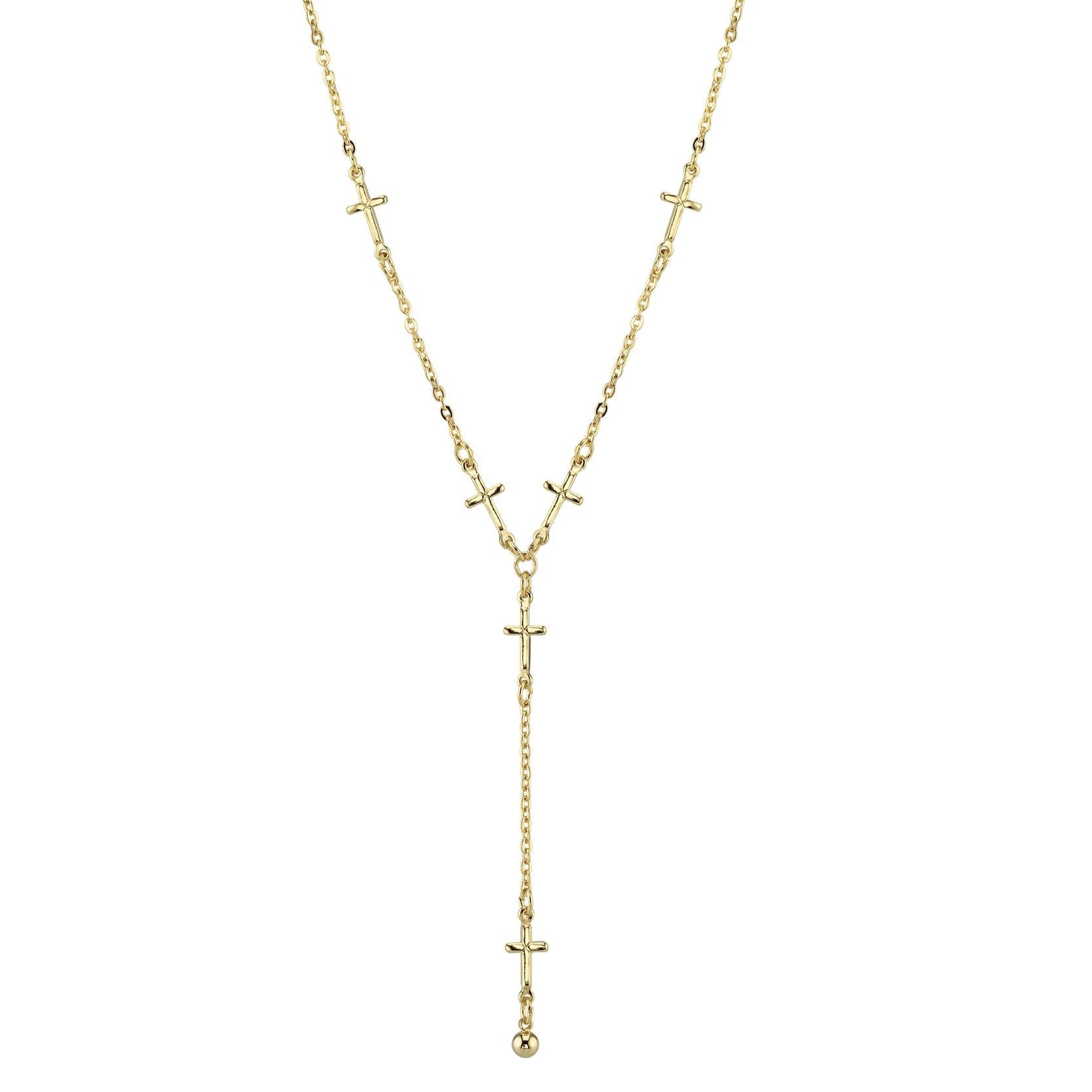 1928 Spiritual Cross Chain Y Necklace 15" + 3" Extender