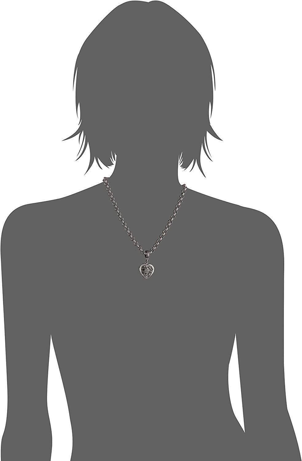 1928 Jewelry Silver Filigree Flower Heart Pendant Necklace 16" + 3" Extender