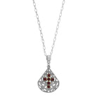 1928 Jewelry Crystal Cross Fan Filigree Teardrop Pendant Necklace 16" + 3" Extender