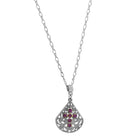 1928 Jewelry Crystal Cross Fan Filigree Teardrop Pendant Necklace 16" + 3" Extender