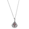 1928 Spiritual Crystal Cross Fan Filigree Teardrop Pendant Necklace 16