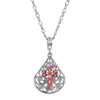 Crystal Cross Fan Filigree Teardrop Pendant Necklace 16