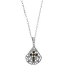 1928 Jewelry Crystal Cross Fan Filigree Teardrop Pendant Necklace 16" + 3" Extender