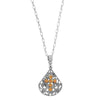 1928 Spiritual Crystal Cross Fan Filigree Teardrop Pendant Necklace 16