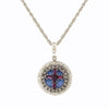 1928 Spiritual Enamel & Baguette Crystal Cross Locket Necklace 16