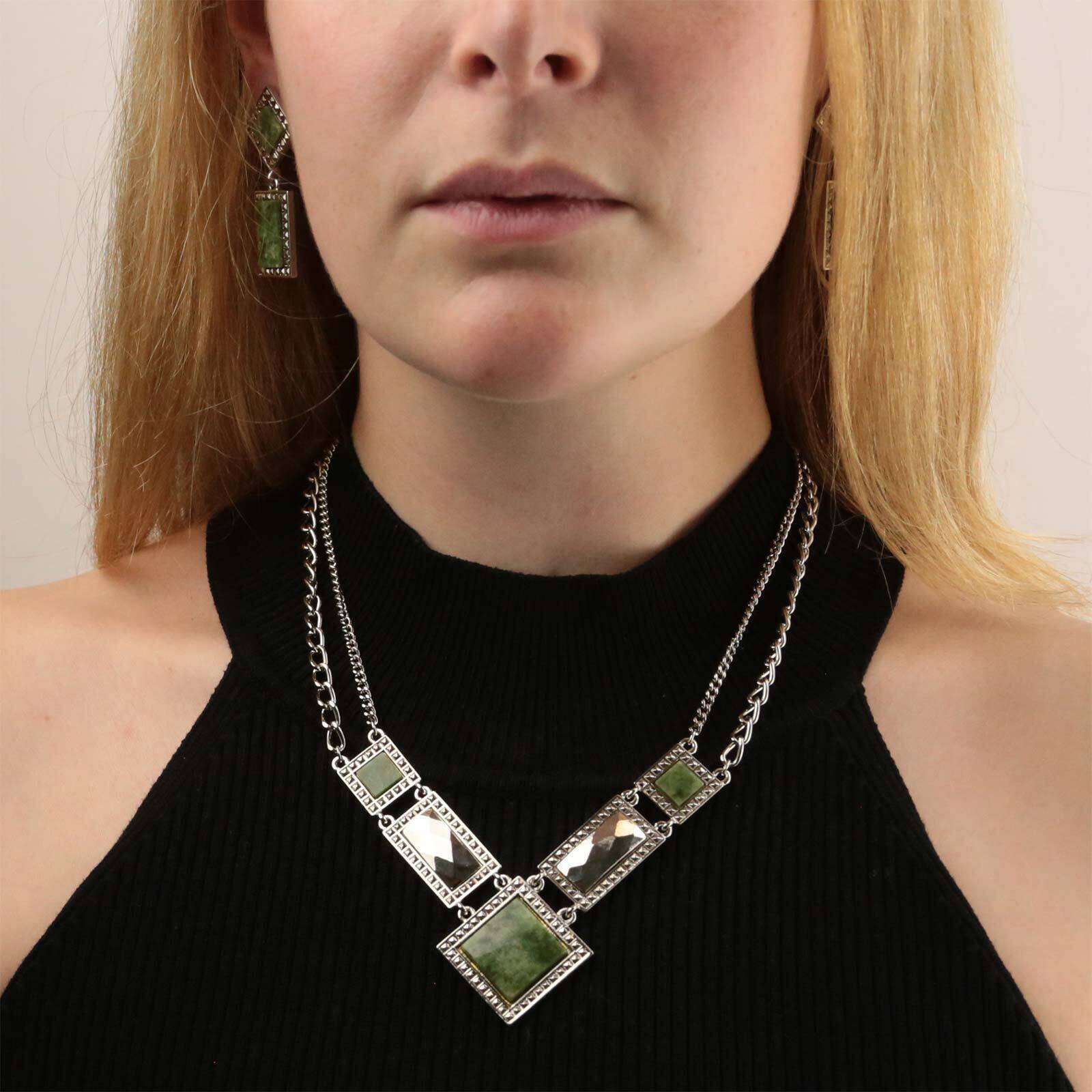 1928 Jewelry Gemstone Square Chain Necklace 12" + 3" Extender