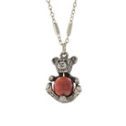 1928 Jewelry Pewter Round Gemstone Teddy Bear Pendant Necklace 16" + 3" Extender