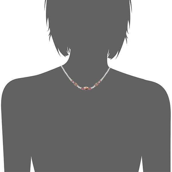 1928 Jewelry Manor House 4mm Faux Pearl Strand Amethyst Crystal Filigree Puff Ball Necklace 15" + 3" Extender