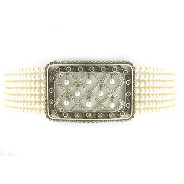 Antiquities Couture Alexandra Silver Marcasite 5mm Faux Pearl Strand Collar Necklace 12" + 3" Extender