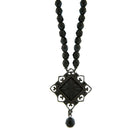 2028 Jewelry Black Square Beaded Pendant Necklace 15" + 3" Extender