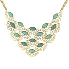 1928 Jewelry Turquoise Stone Filigree Bib Necklace 16" + 3" Extension