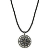 2028 Jewelry Black Twist Cord Round Black Crystal Floral Pendant Necklace 18
