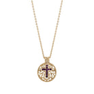 Symbols Of Faith Round Filigree Birthstone Crystal Swinging Cross Pendant Necklace 18"