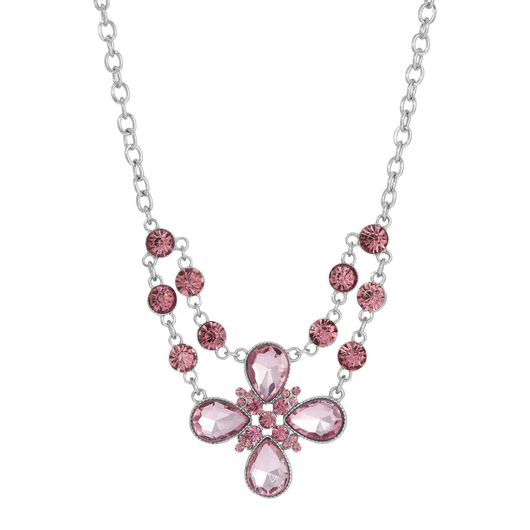 2028 Jewelry Crystal Flower Necklace 16" + 3" Extender