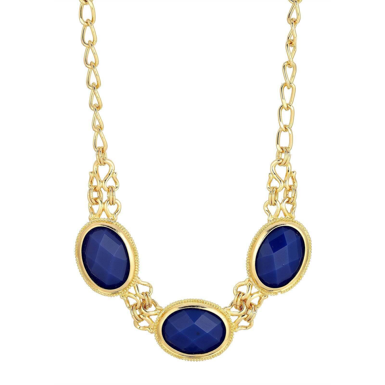 2028 Jewelry Triple Oval Faceted Stone Collar Necklace 16" + 3" Extender