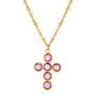 Gold Tone and Round Pink Austrian Crystal Pendant Cross Necklace 16" + 3" Extension
