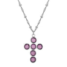 Silver Tone and Round Purple Austrian Crystal Pendant Cross Necklace 16" + 3" Extension