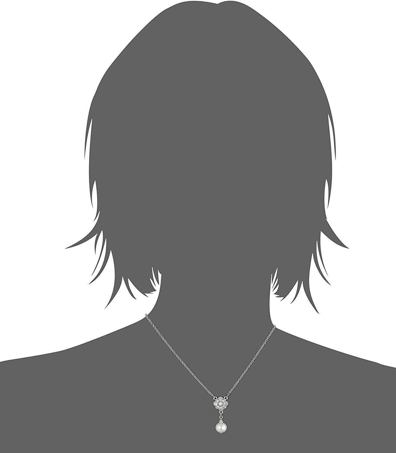 1928 Bridal Faux Pearl And Crystal Pendant Necklace 16" + 3" Extender