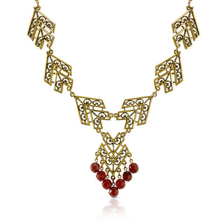 Genuine Carnelian Chevron Statement Necklace 16" + 3" Extender