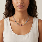 Woman wearing a Genuine Multi Color Austrian Crystal Channel Necklace