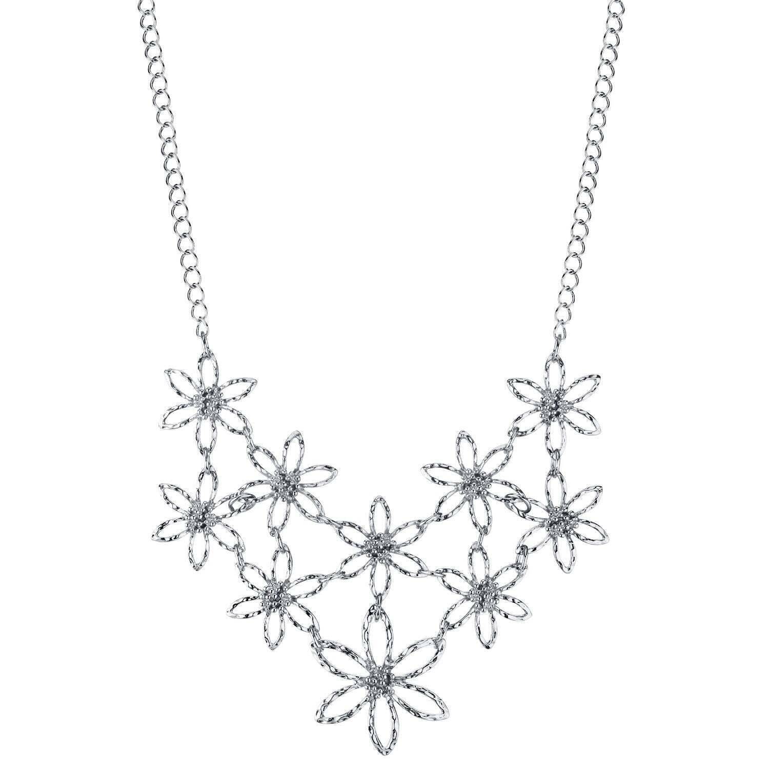 2028 Jewelry Linking Flower Bib Necklace 16" + 3" Extender