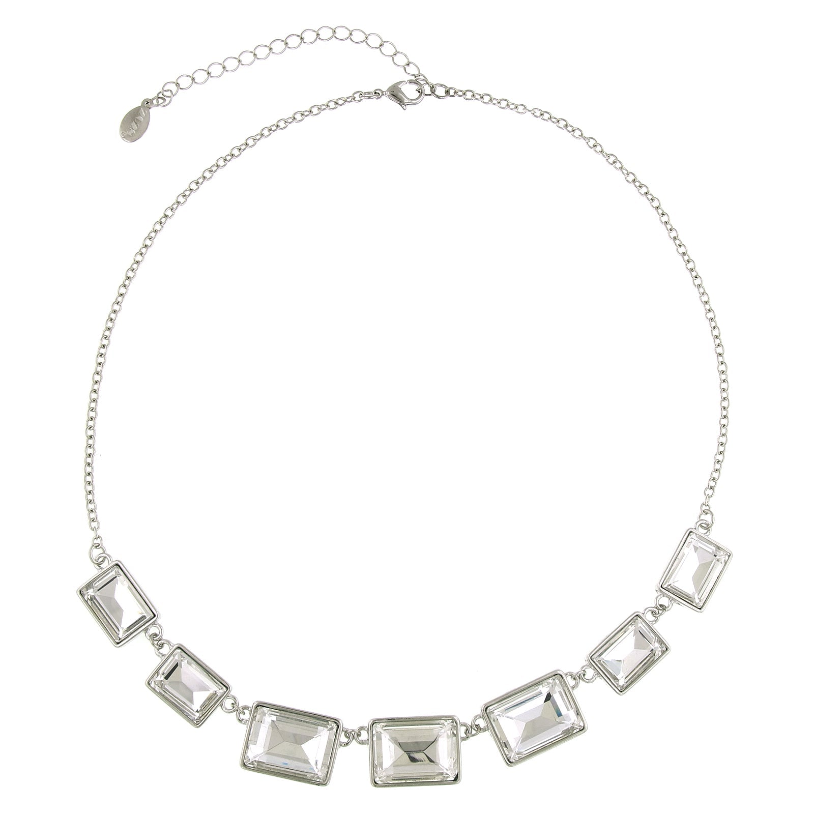 2028 Jewelry Crystal Rectangle Station Collar Necklace 16" + 3" Extender
