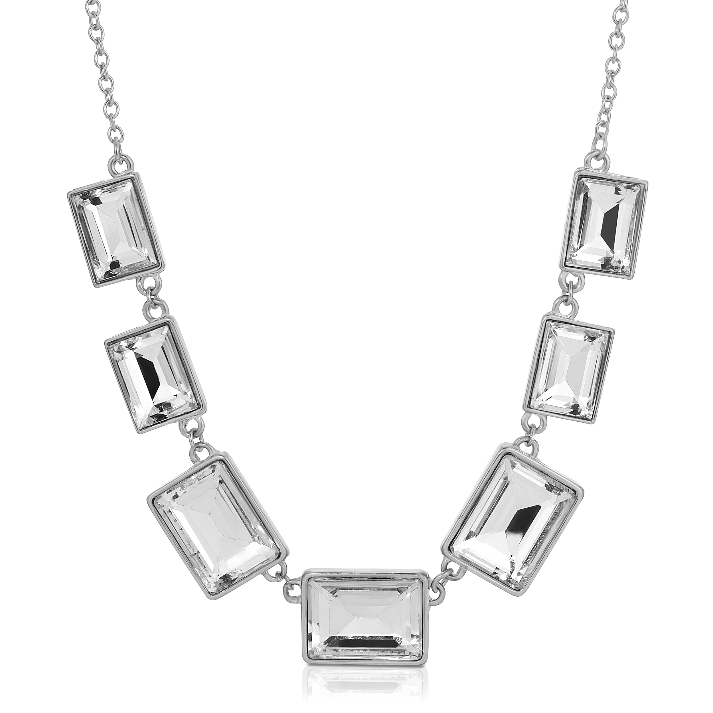 2028 Jewelry Crystal Rectangle Station Collar Necklace 16" + 3" Extender