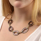 2028 Jewelry Reversible Hand Enameled Oval Station Link Chain Necklace 16" + 3" Extender