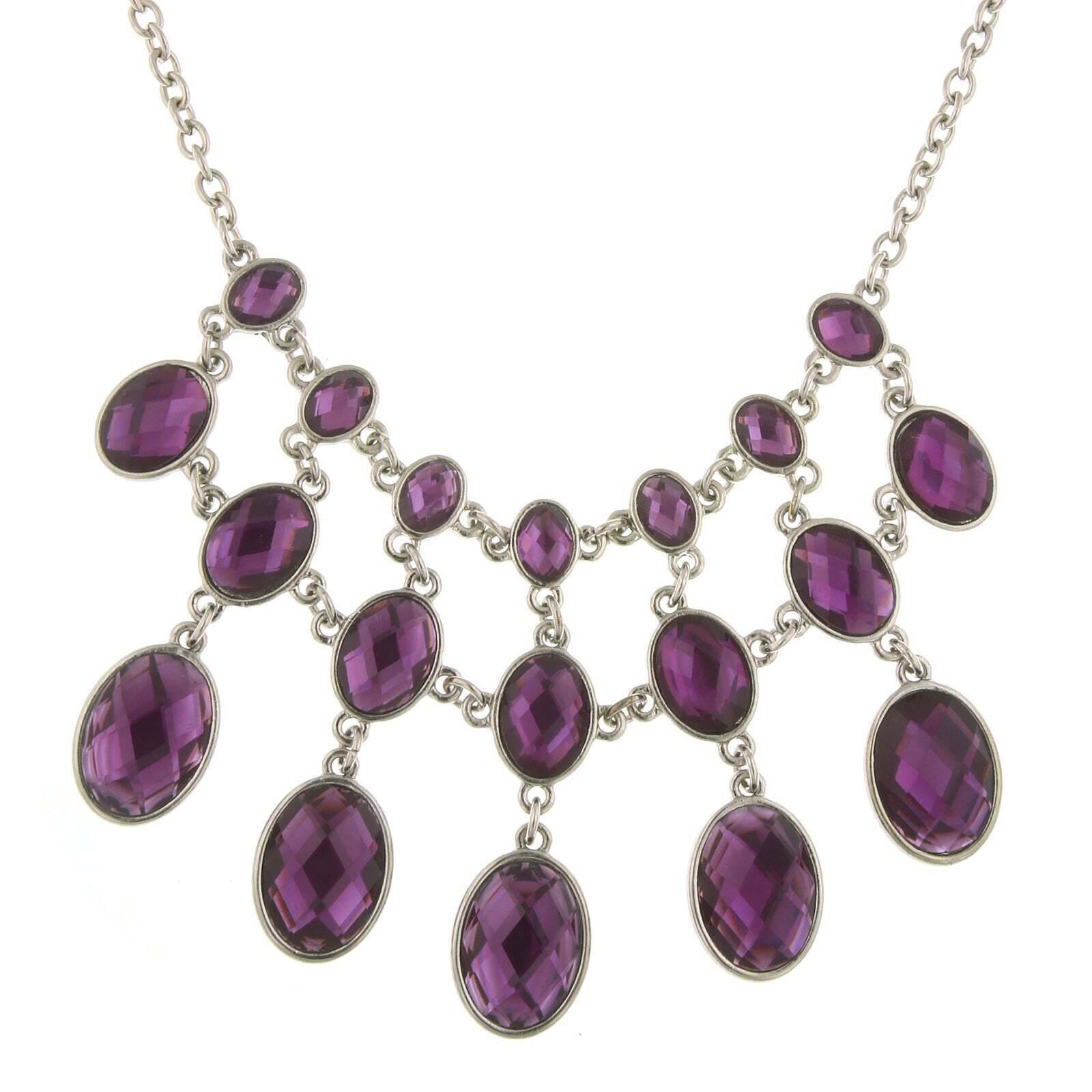 2028 Jewelry Three Row Oval Faceted Stone Bib Necklace 16" + 3" Extender