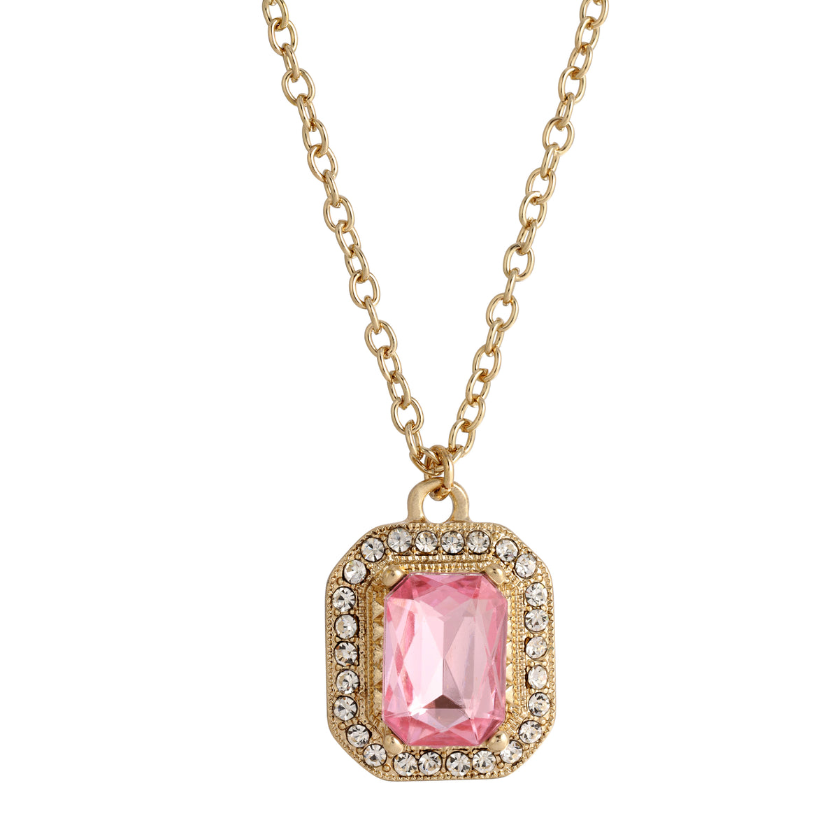 Pink Octagon Pendant Necklace 16" + 3" Extender