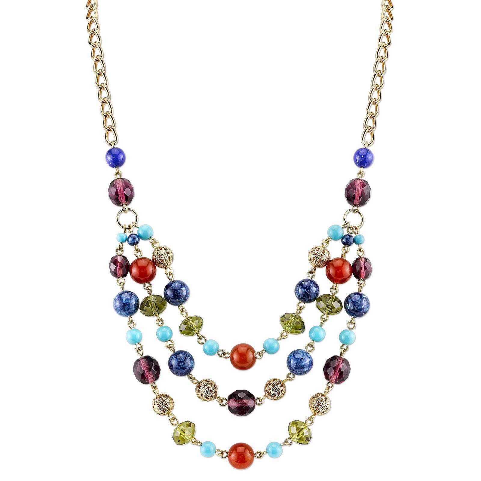 2028 Jewelry Lux Cut Crystal Beaded 3-Strand Necklace 16" + 3" Extender