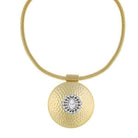1928 Jewelry Large Hammered Disk Crystal Pendant Necklace 16" + 3" Extender