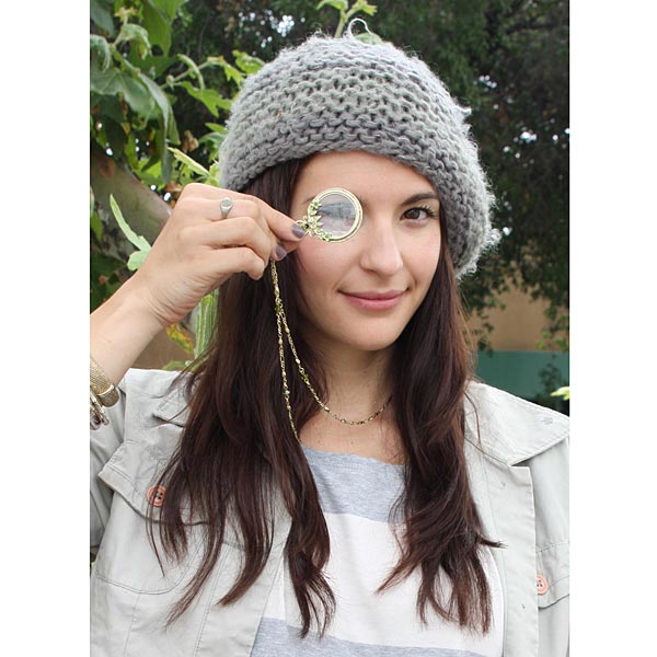 1928 Jewelry Floral Crystal Magnifying Glass Necklace 30" - Magnification Power: 2X