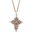 1928 Jewelry Filigree Rose Gold Tone Crystal Cross Pendant Necklace 30"